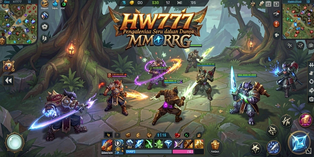 Tangkapan layar utama HW777 yang menunjukkan aksi intens dalam pertempuran MMORPG.