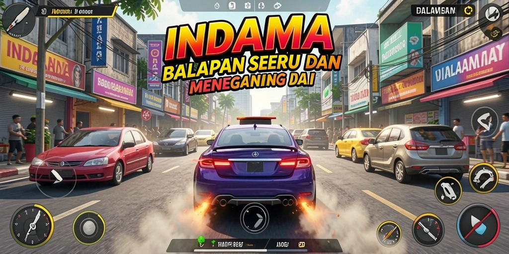 Tangkapan layar gameplay balapan yang intens dan seru di INDAAA.
