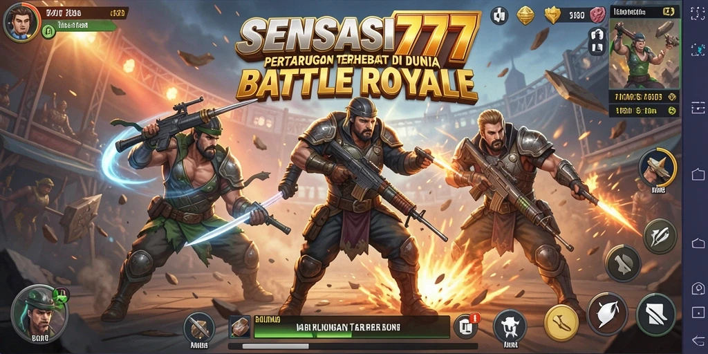 Gameplay SENSASI777 menunjukkan pertarungan seru di arena Battle Royale.