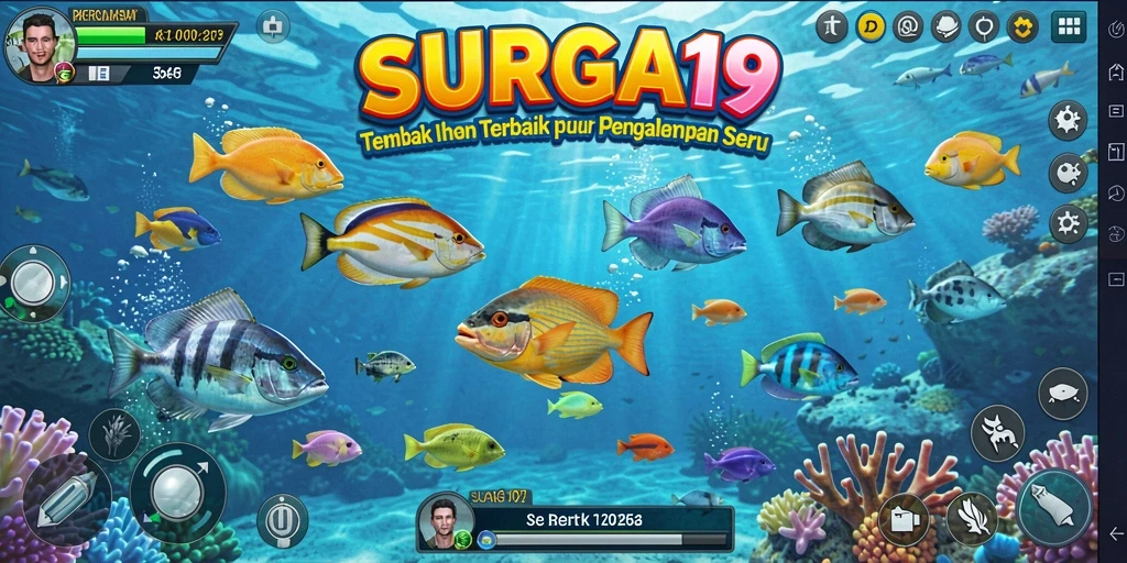 Tampilan gameplay <strong>SURGA19</strong> dengan aksi tembak ikan yang seru.
