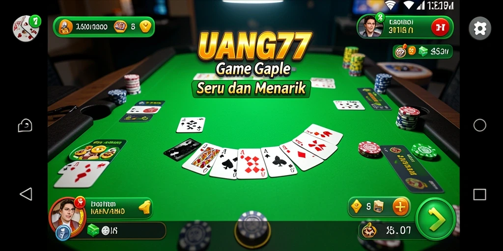 Screenshot UANG77 menampilkan gameplay Gaple yang seru dan interaktif.